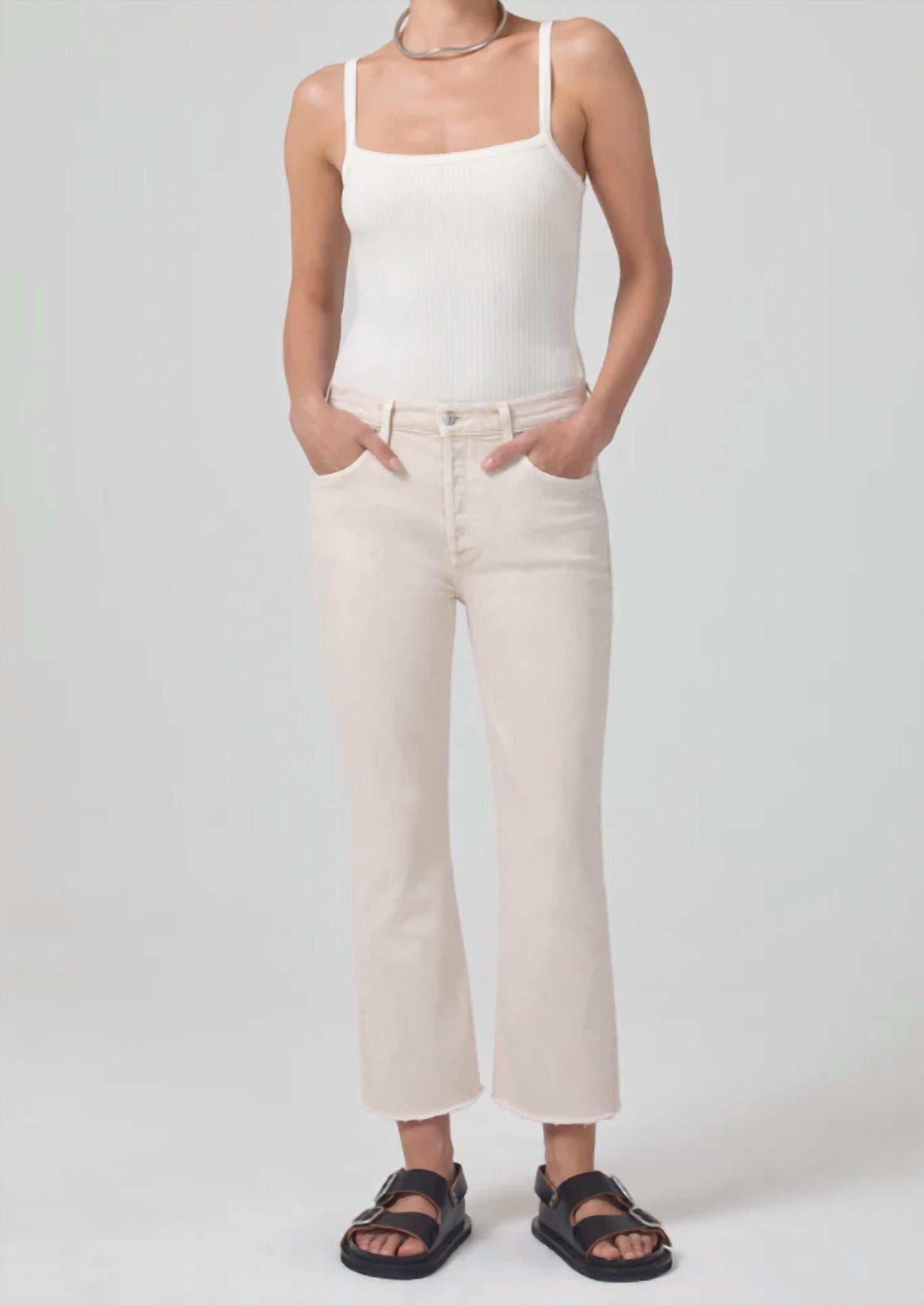 Citizens of Humanity Isola Zip Cropped Bootcut Jeans in almondette - women's pants