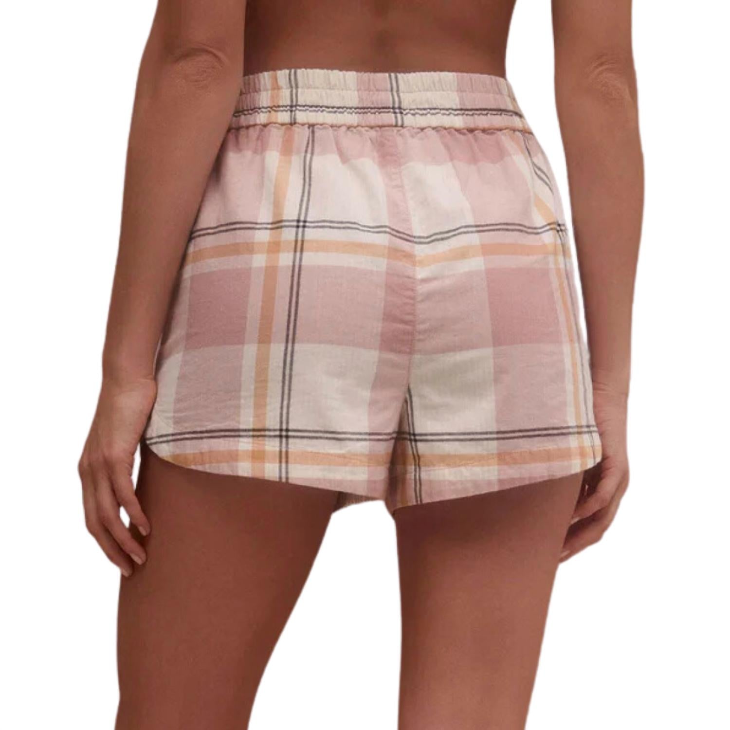 Z Supply Women's Co Ed Plaid Boxer in natural - women's shorts - detail view