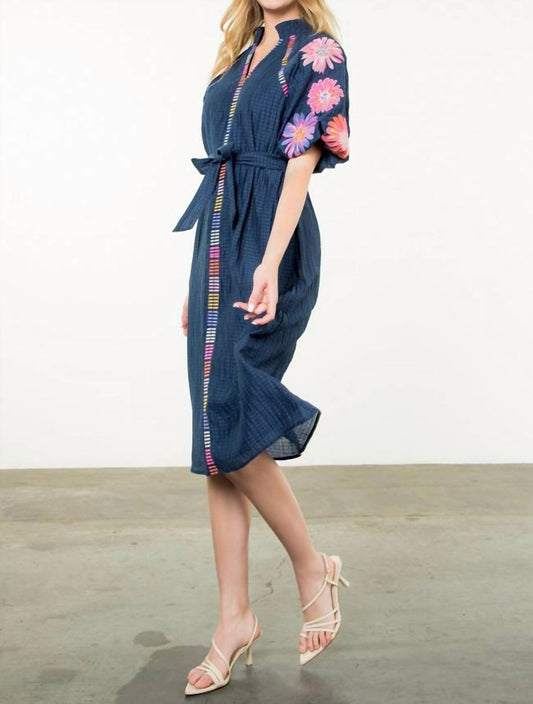 Thml - Embroidered Puff Sleeve Textured Dress