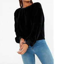 Project Social T - Neptune Ruched Sleeve Velour Crew Sweatshirt