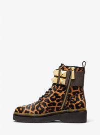 MICHAEL KORS Women's Haskell Studded Leopard Calf Hair Combat Boots in butterscotch - women's shoe - alternate view