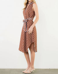 THML Sleeveless Polka Dot Button Down Dress in brown - women's dress - alternate view