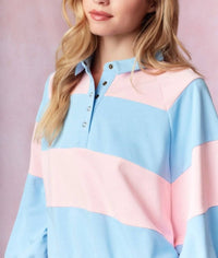 Peach Love - Long Sleeve Snap Button Stripe Pullover Top