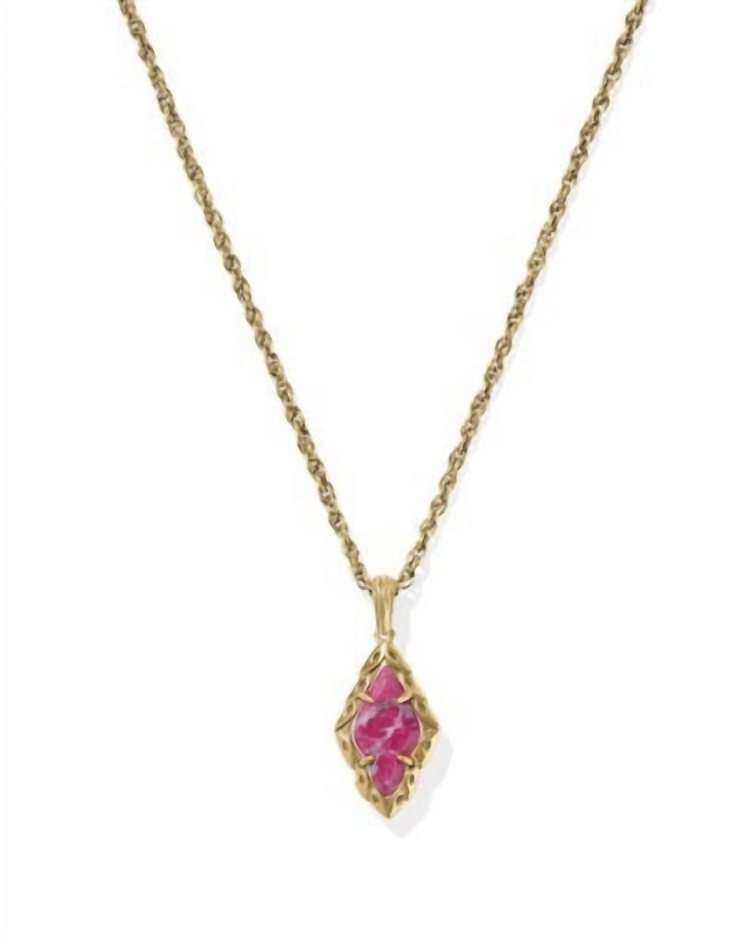 Kendra Scott Women's Adeline Short Pendant Vintage Necklace in gold dark fuchsia variegated magnesite - women's jewelry