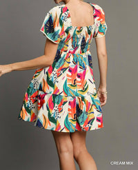 Umgee - Tropical Print Smocked Detail Short Dress