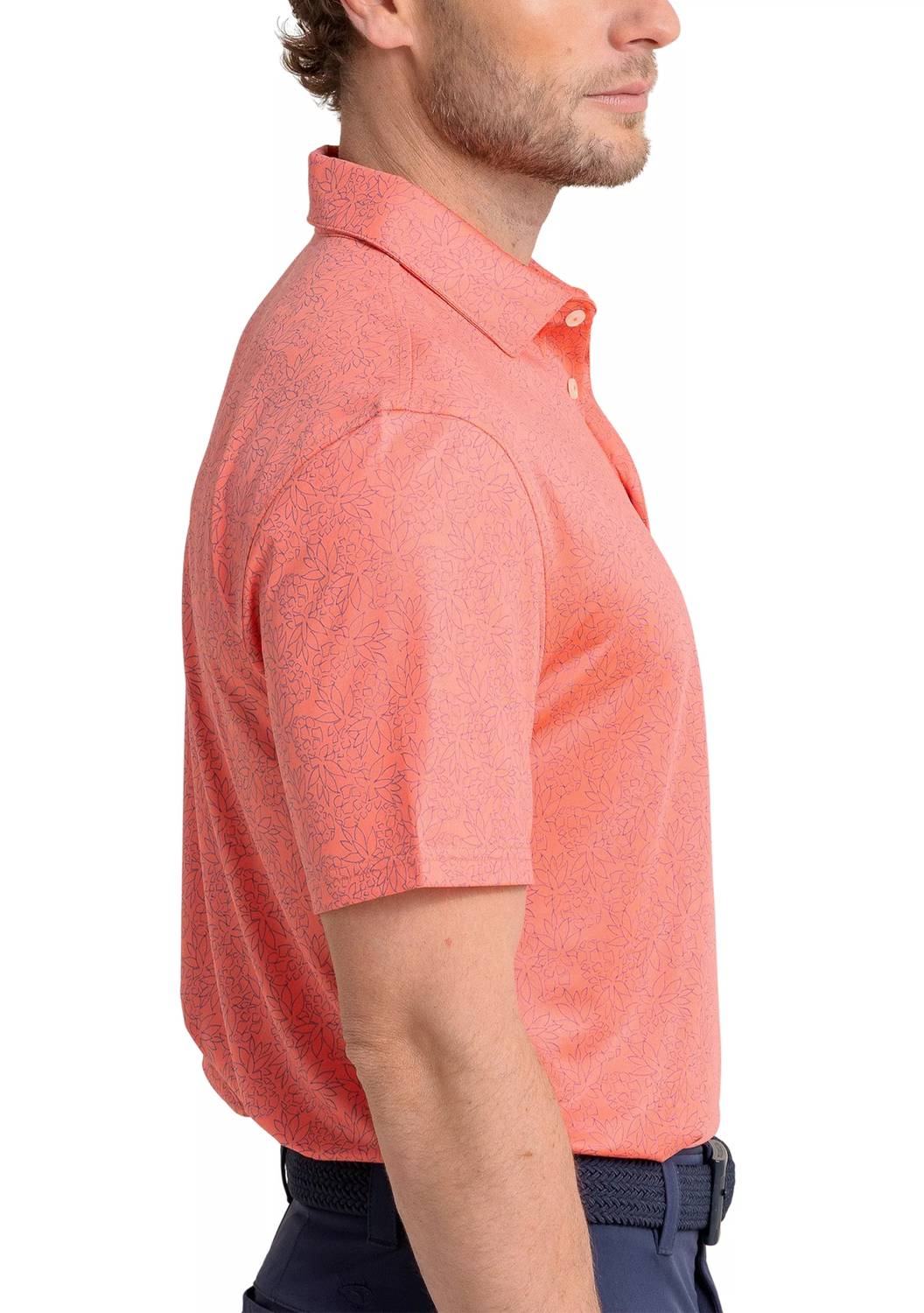 SOUTHERN TIDE Driver Pineapple Paradise Printed Polo in sunset coral - men's shirt - detail view