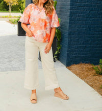 Jade - Autumn Floral Puff Sleeve Top
