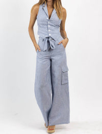 Olivaceous - Tate Striped Linen Pant