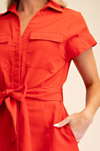 Glam - Collar V-neck Button Down Midi Dress