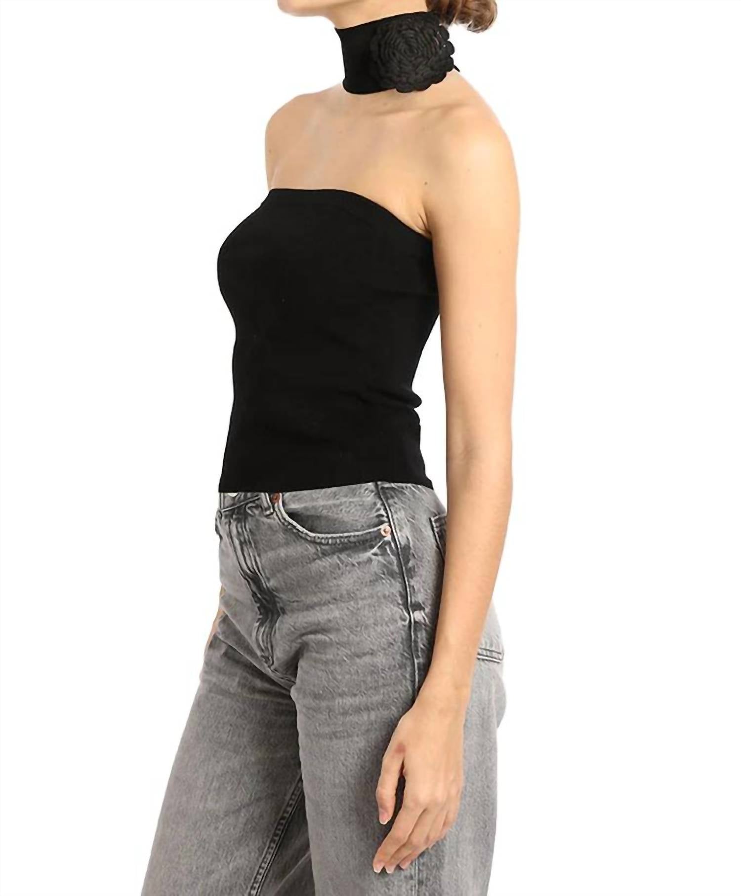 Minnie Rose - Strapless Top With Floral Appliqué