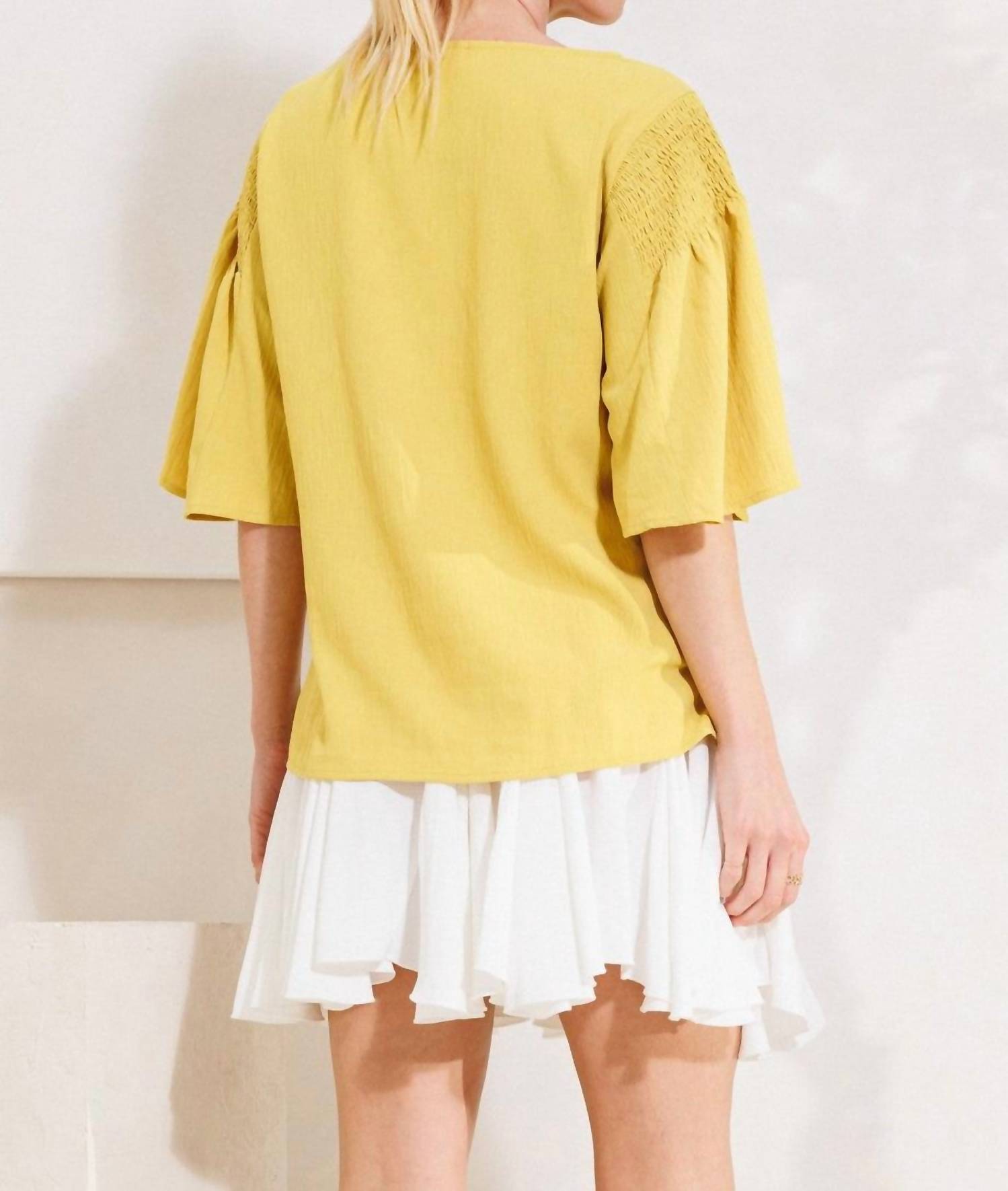 Oddi - Boat Neck Drop Shoulder With Smocking Blouse