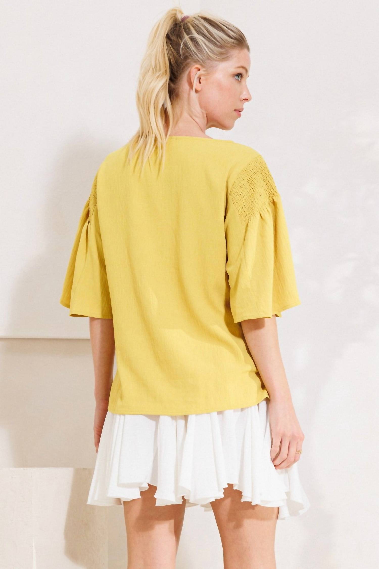 Oddi - Boat Neck Drop Shoulder With Smocking Blouse