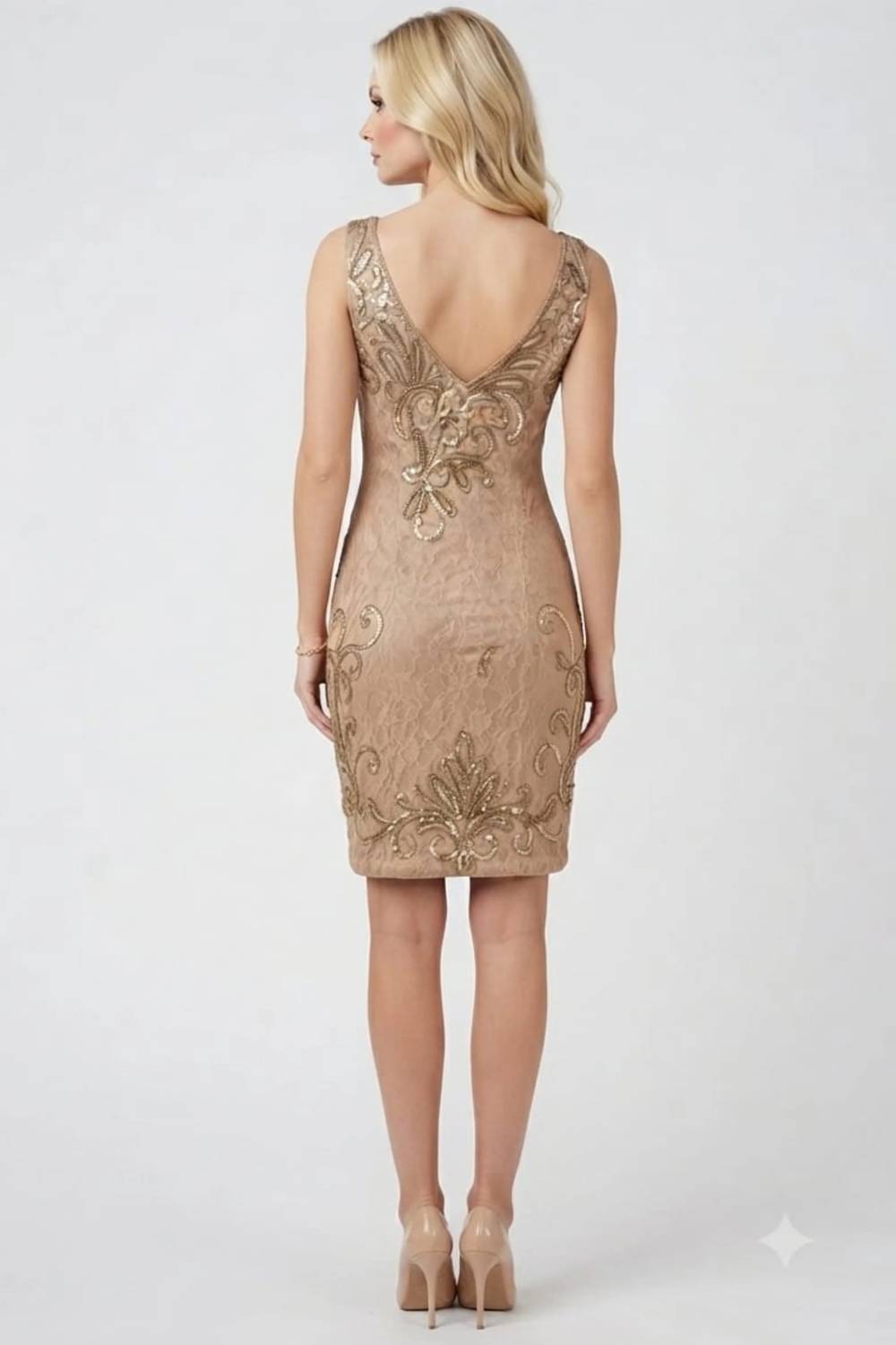 Sue Wong - Sleeveless Bodycon Embellished Lace Dress