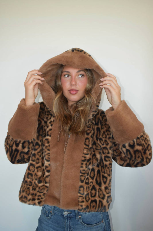 Highlight - Hooded Fur Leopard Jacket