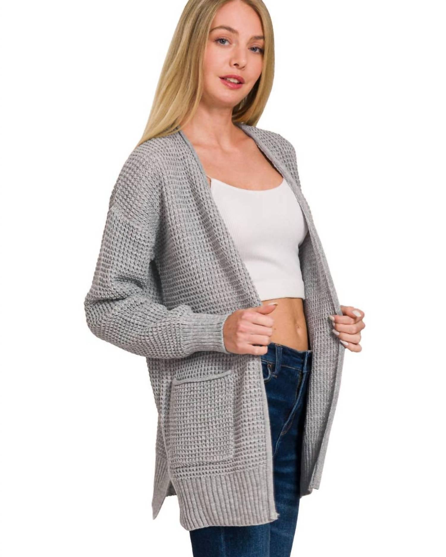 Vanilla Monkey - Cuddle Up Waffle Open Cardigan Sweater
