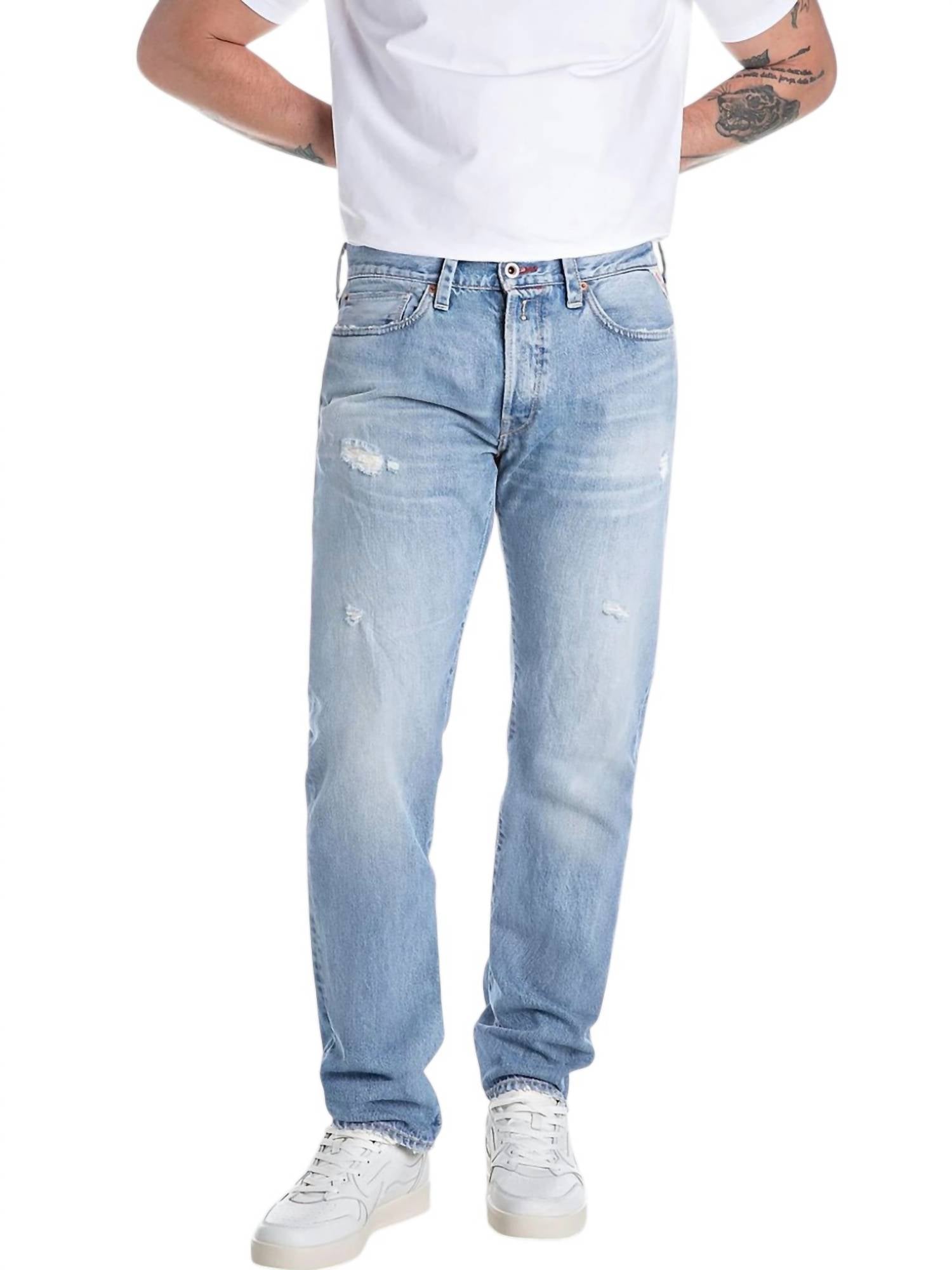 REPLAY Distressed Denim Straight Jeans in light blue - men's jeans