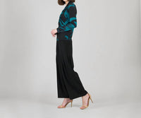 CLARA SUNWOO V-neck Draped Pleat Top in teal black - women's long sleeve top - detail view