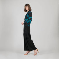 CLARA SUNWOO V-neck Draped Pleat Top in teal black - women's long sleeve top - alternate view
