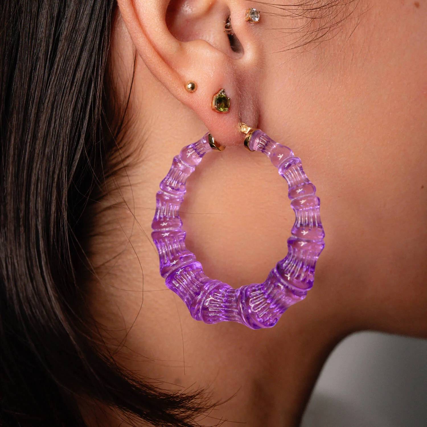 Gold & Honey - Women's Lucite Bamboo Hoop Earrings
