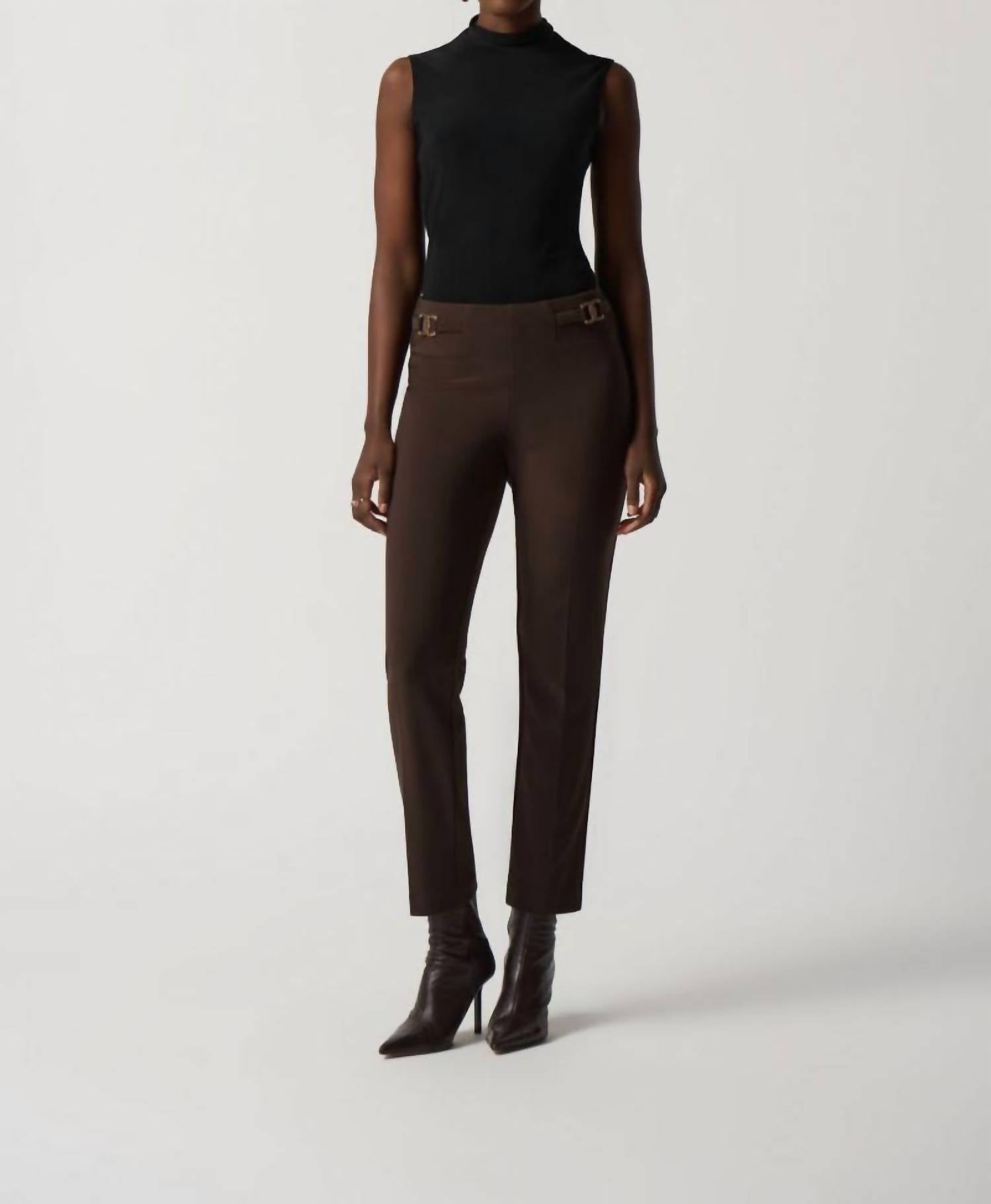 Joseph Ribkoff - Buckle Detail Pull On Slim Straight Ankle Pants
