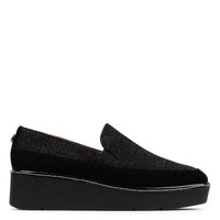 DONALD PLINER Women's Wedge Seude Embossed Shoe in black - women's flats