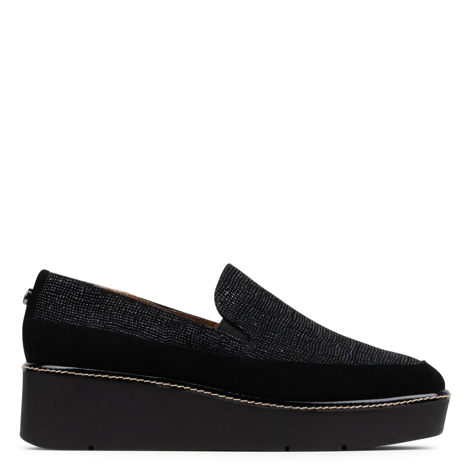 DONALD PLINER Women's Wedge Seude Embossed Shoe in black - women's flats
