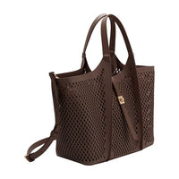 Melie Bianco Women's Malia Laser Cut Vegan Leather Tote Bag in chocolate - women's bag - detail view
