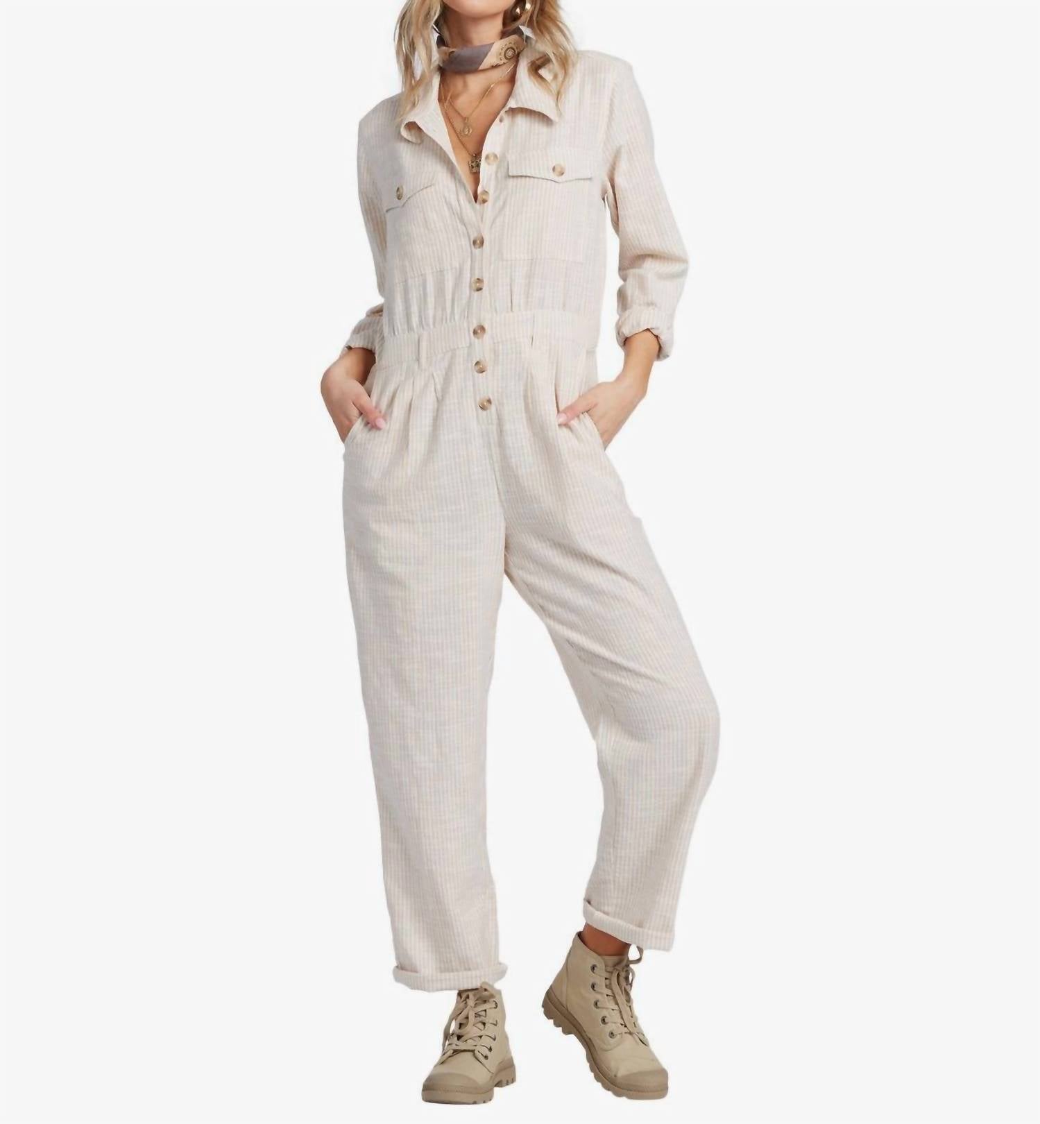 By Together - Striped Button-Down Jumpsuit