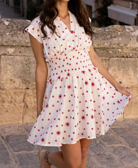 Oliphant - Smocked Waist Roll Sleeve Mini Dress