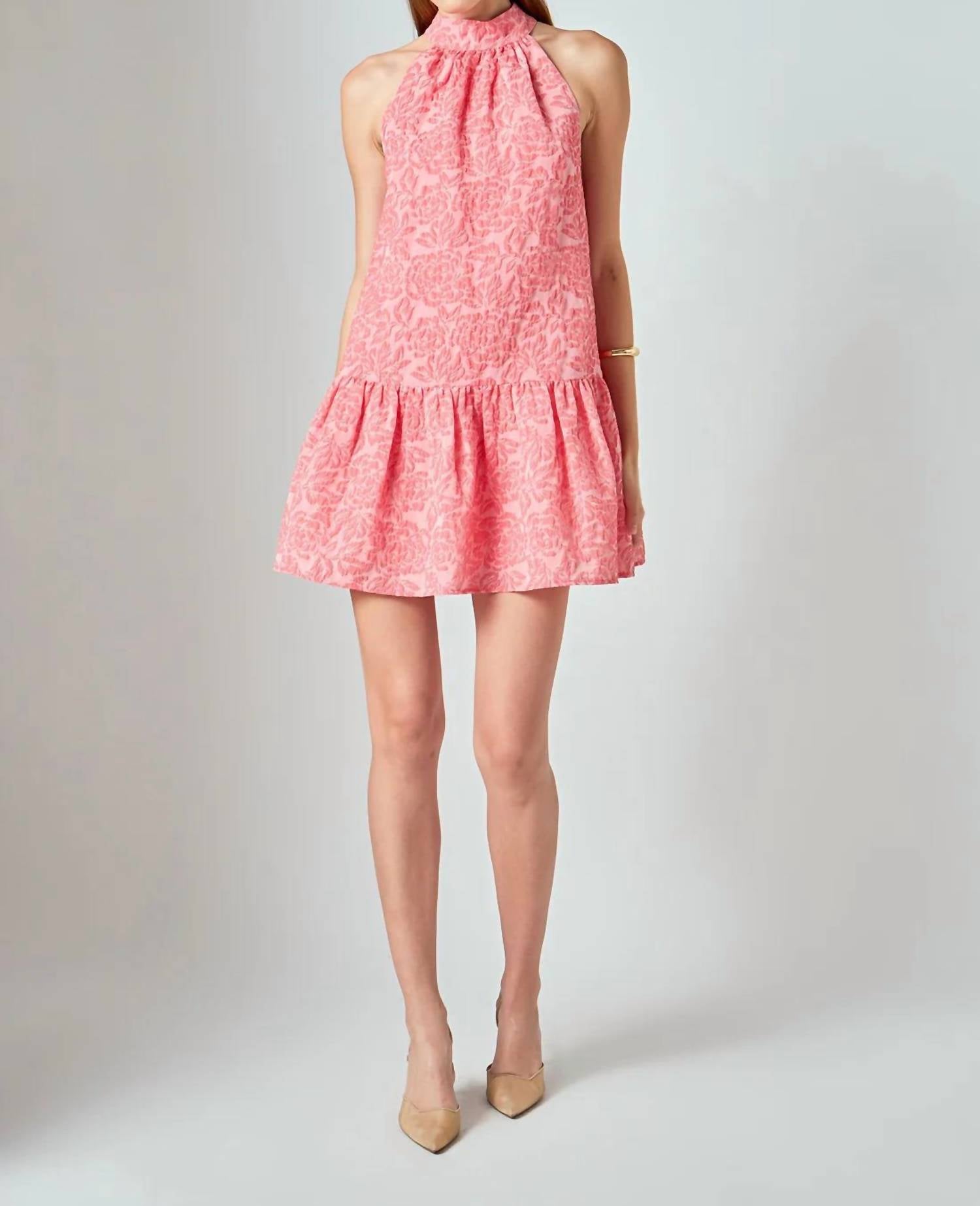 English Factory Jacquard Mock Neck Mini Dress in red pink - women's dress