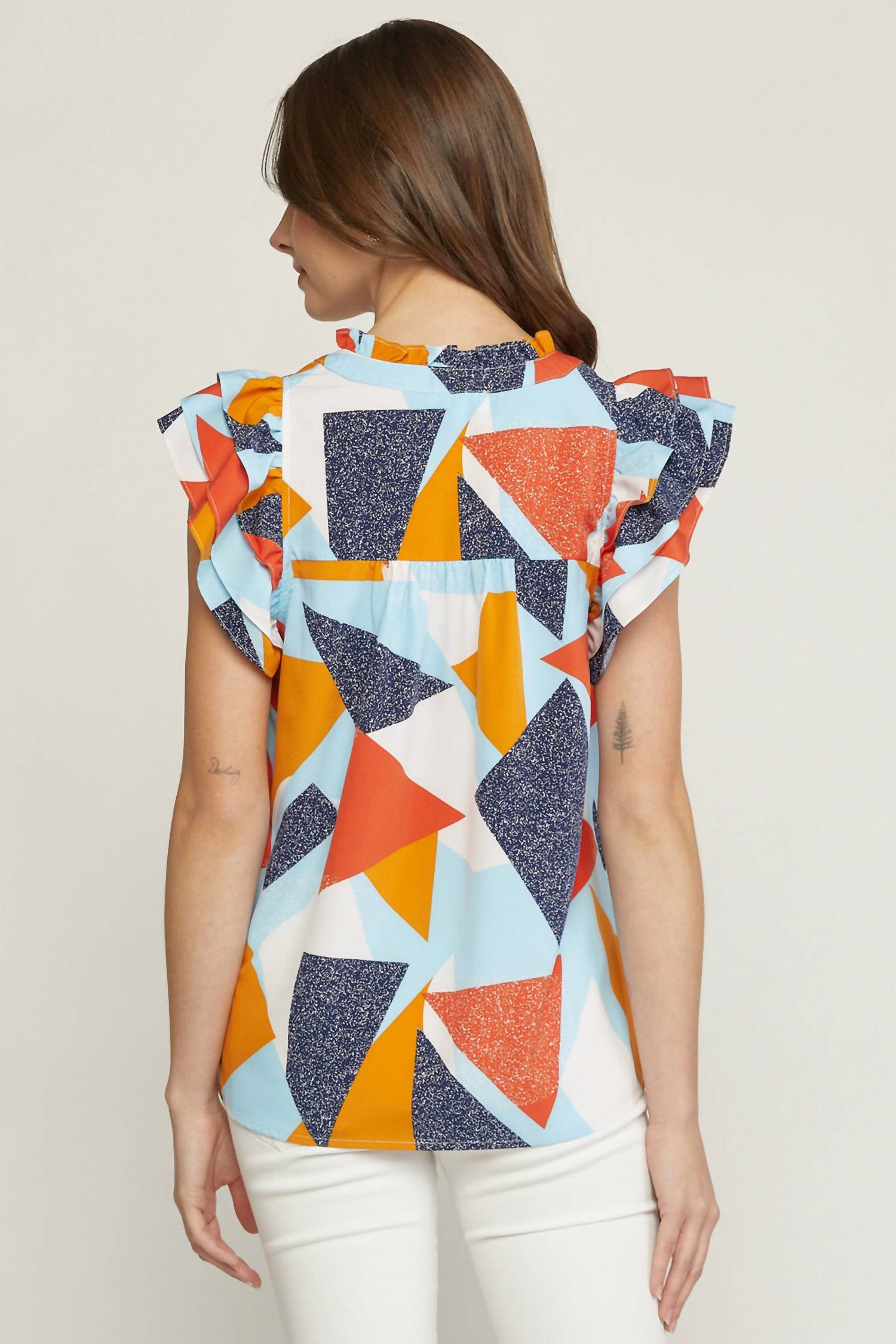 Entro - Geometric Ruffle Sleeve Top