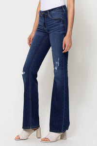 Mid Rise Distressed Flare Jeans