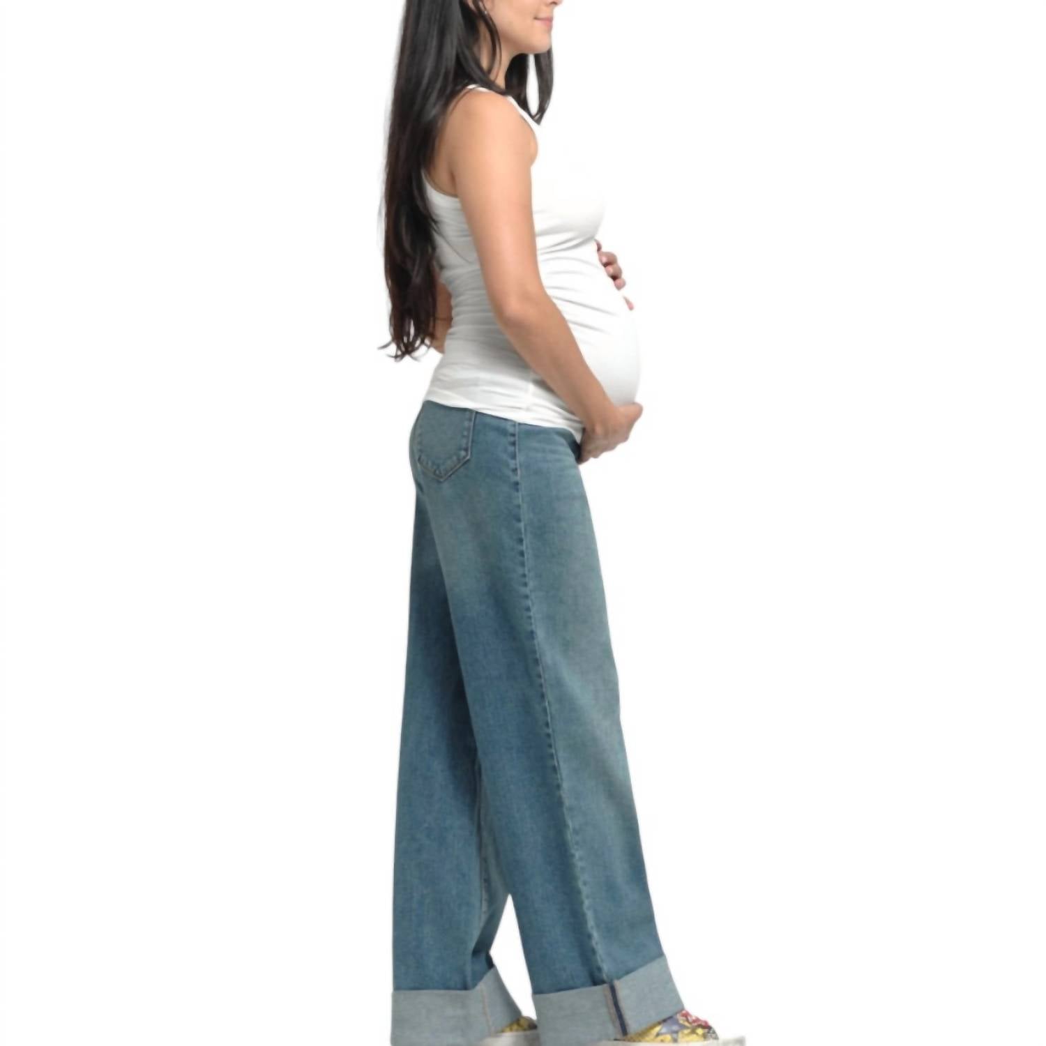 1822 Denim - Maternity Roll Cuff Wide Leg Jean with Bellyband