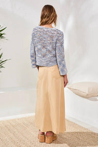 Tribal - Open Stitch Crewneck Bell-sleeve Sweater