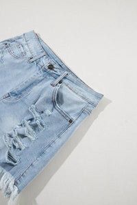Lovesoft - Delia Distressed Raw Hem High Waist Denim Shorts
