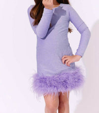 Lola + The Boys Shimmer Feather Dress in lavender - kids' dress - detail view