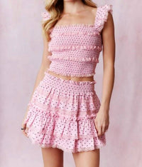 Peach Love - Bow Print Scallop Lace Crop Top