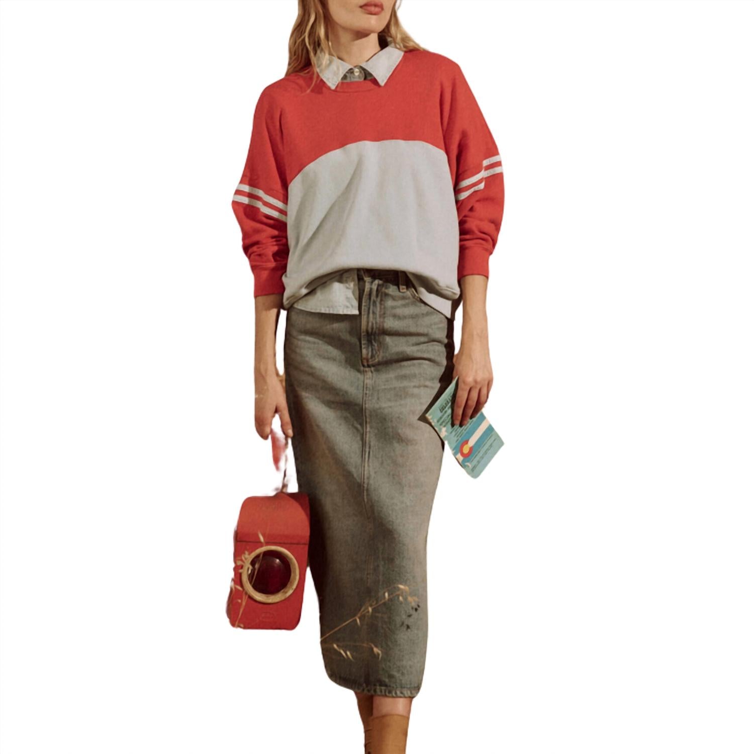 THE GREAT. Women's The Column Skirt in monterey wash - women's skirt - alternate view
