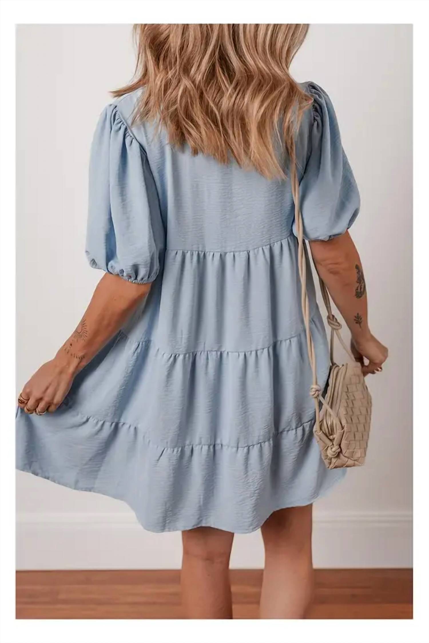 Entro - Puff Sleeve Tiered Dress