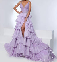 Johnathan Kayne V Plunge Princess Worthy Gown in lilac - women's dress