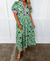 Jodifl - Boho Floral Puff Sleeve Midi Dress
