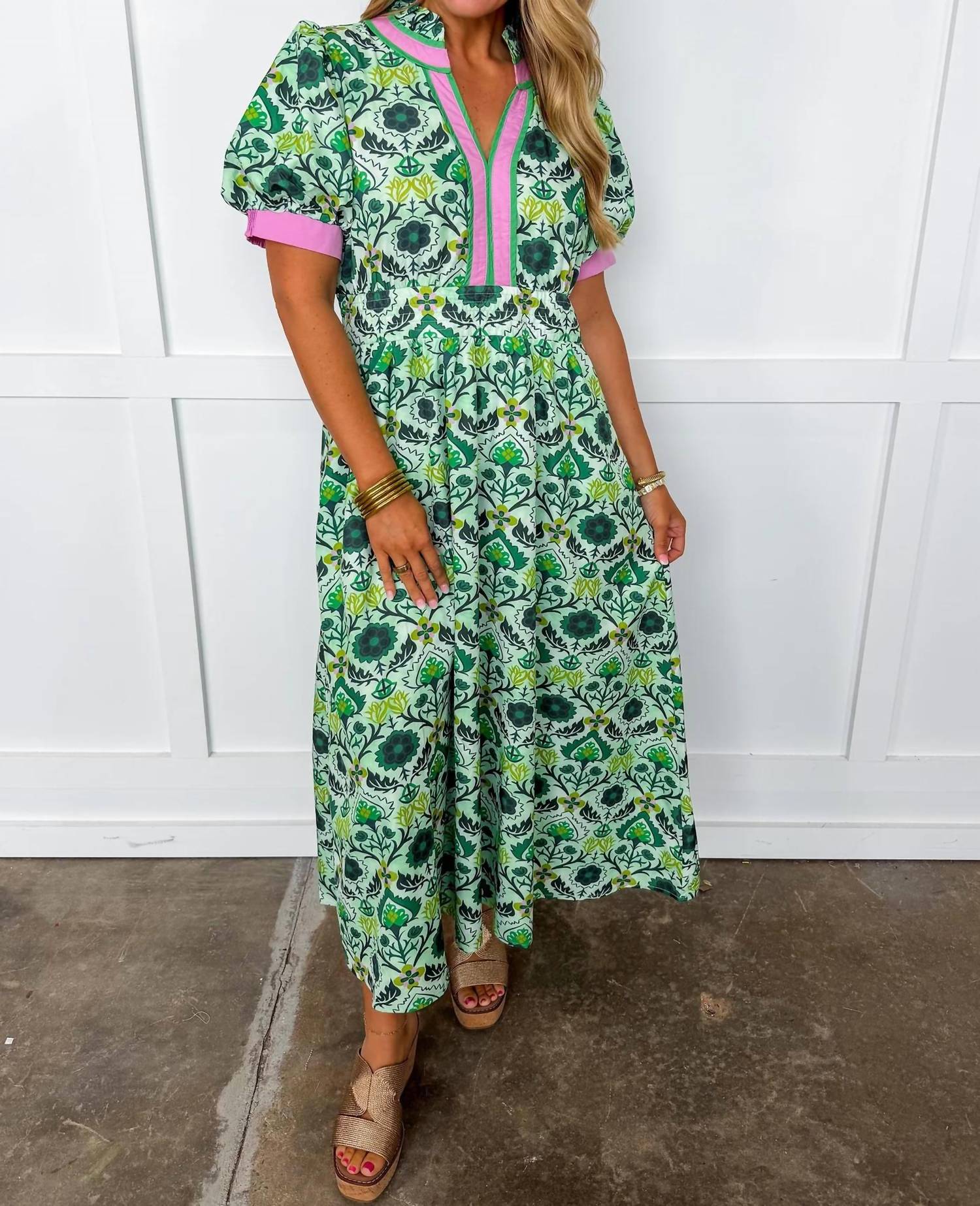 Jodifl - Boho Floral Puff Sleeve Midi Dress