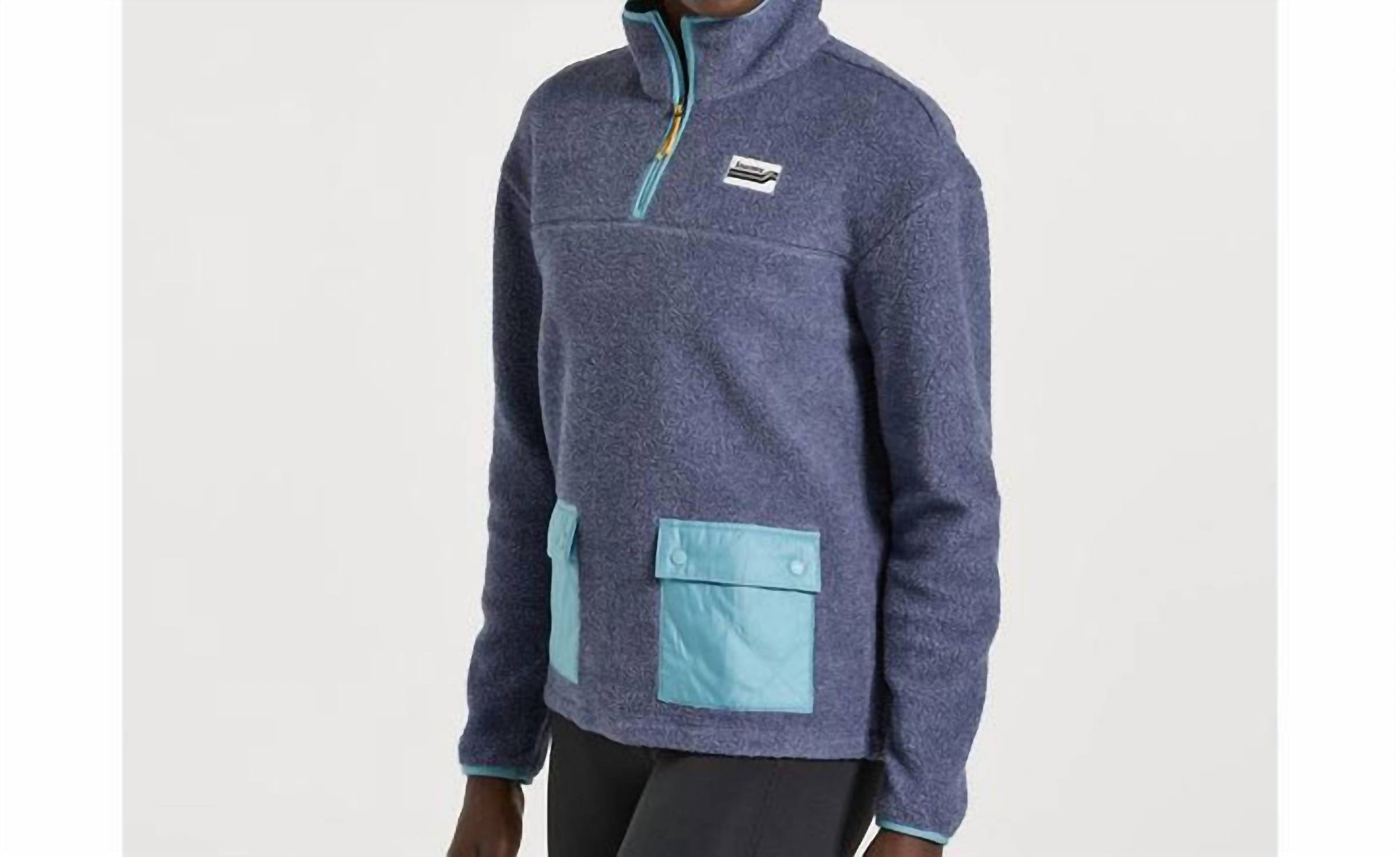 SAUCONY Rested Sherpa 1/4 Zip Sweatshirt in sodalite herather - women's top - detail view
