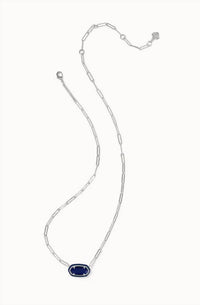Kendra Scott Women's Elisa Enamel Frame Paperclip Necklace in silver navy mother of pearl - women's jewelry - detail view