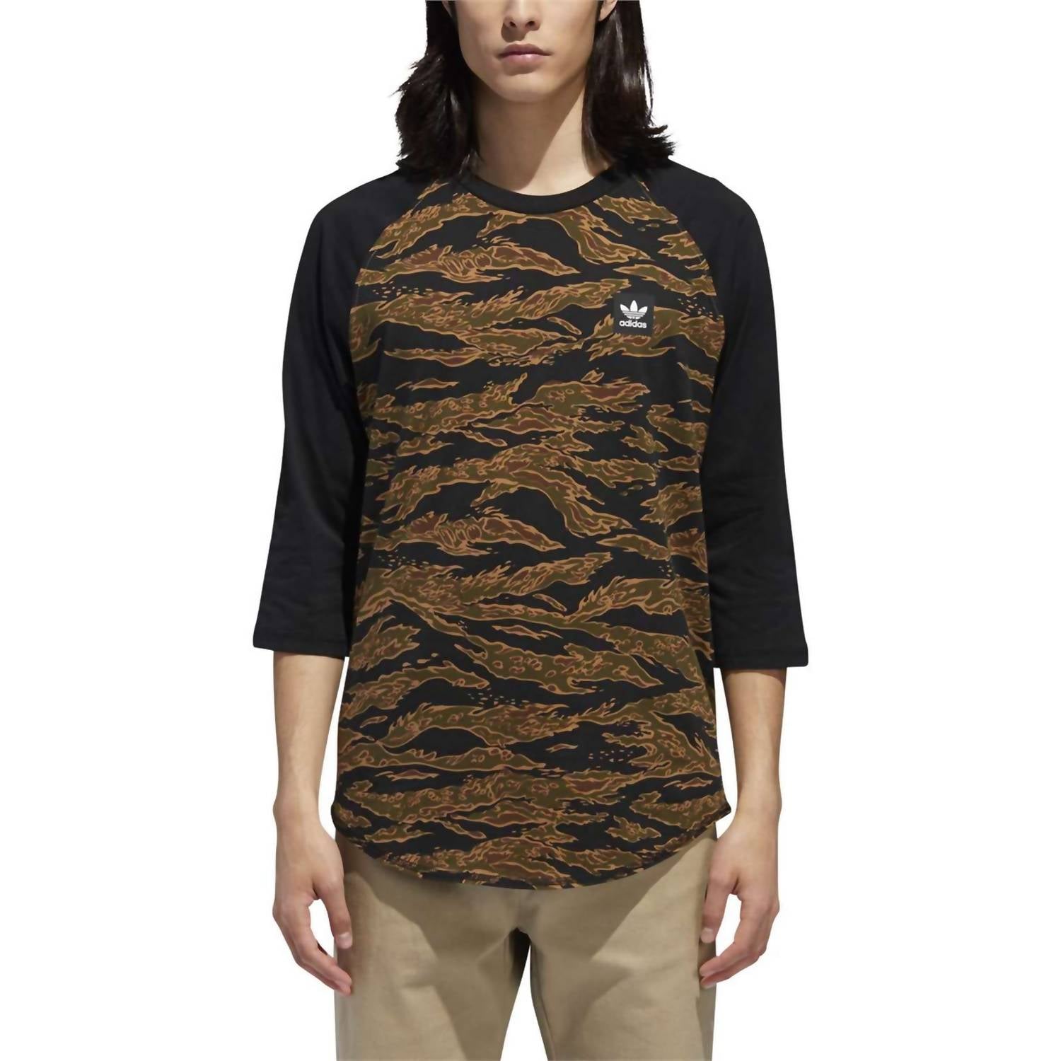 adidas Men's Crew Neck Raglan Tee in camo black - men's long sleeve top