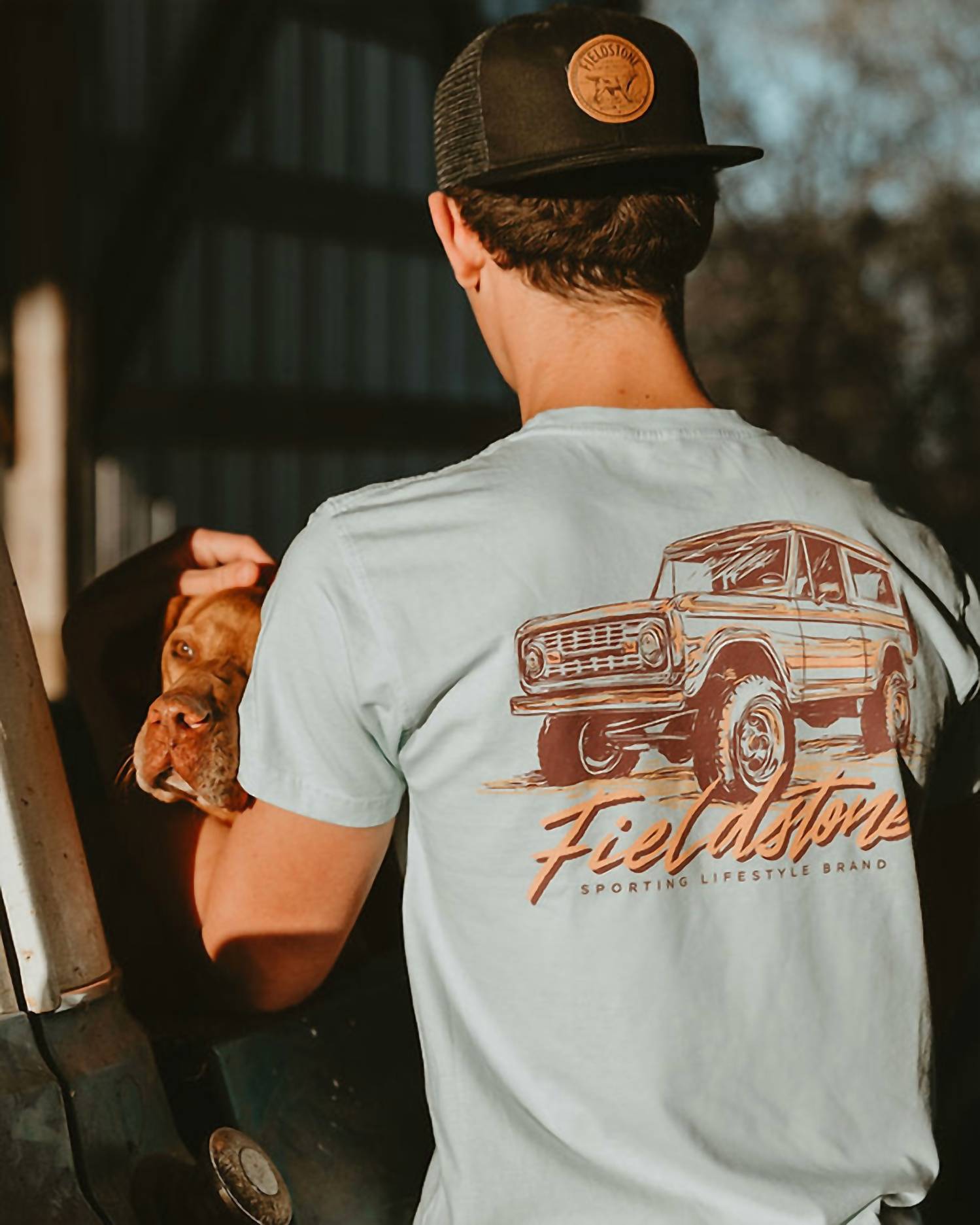 Fieldstone Neon Bronco Tee in baby blue - men's t-shirt