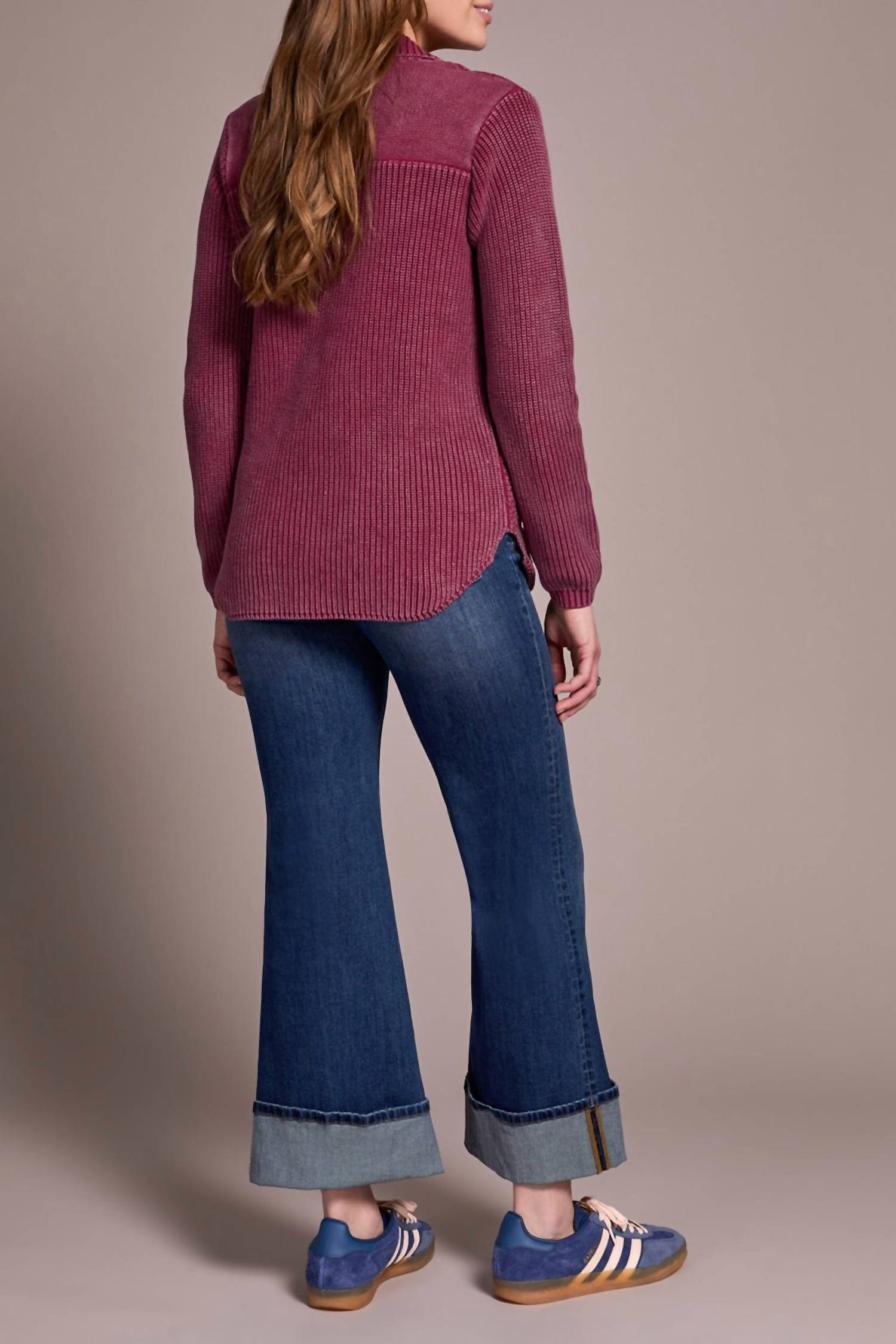 TRIBAL Sweater Shacket With Special Wash Effect in plum wine - women's jacket - detail view