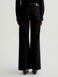 AG Jeans Saige Mid Rise Wide Leg Flocked Stripe Jean in dress it up - women's jeans - detail view