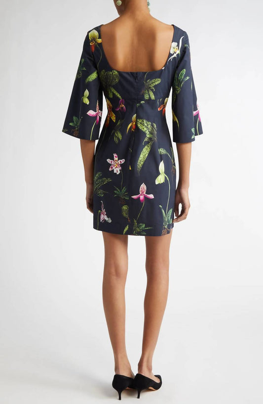 Oscar De La Renta - Three Quarter Bateau Neck Poplin Dress