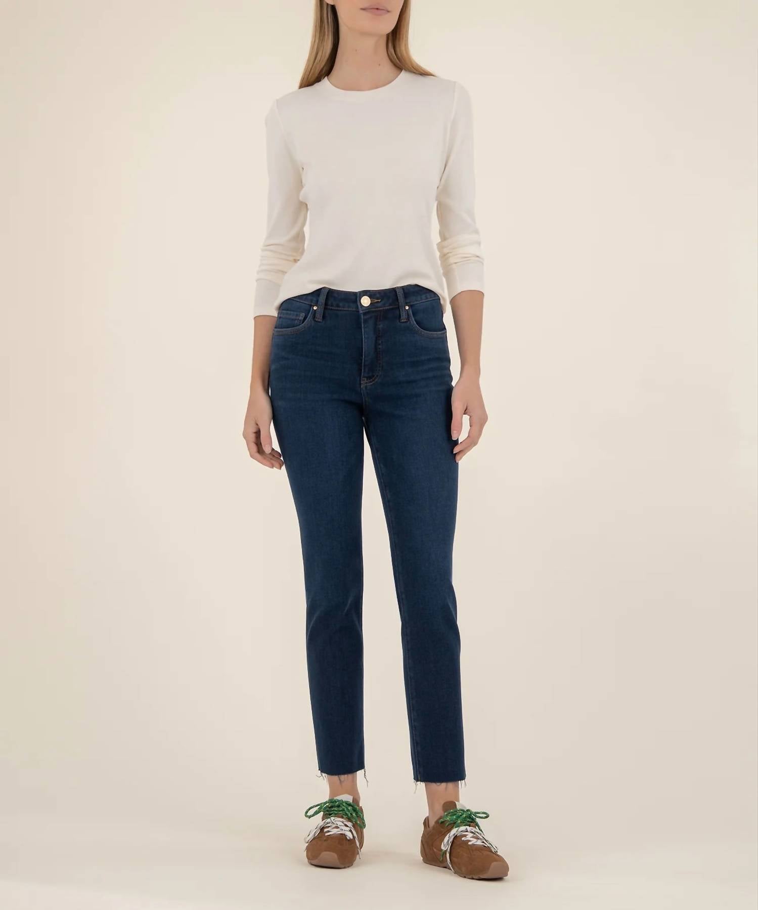 KUT FROM THE KLOTH Reese Straight Leg With Raw Hem Jeans in courageously - women's jeans